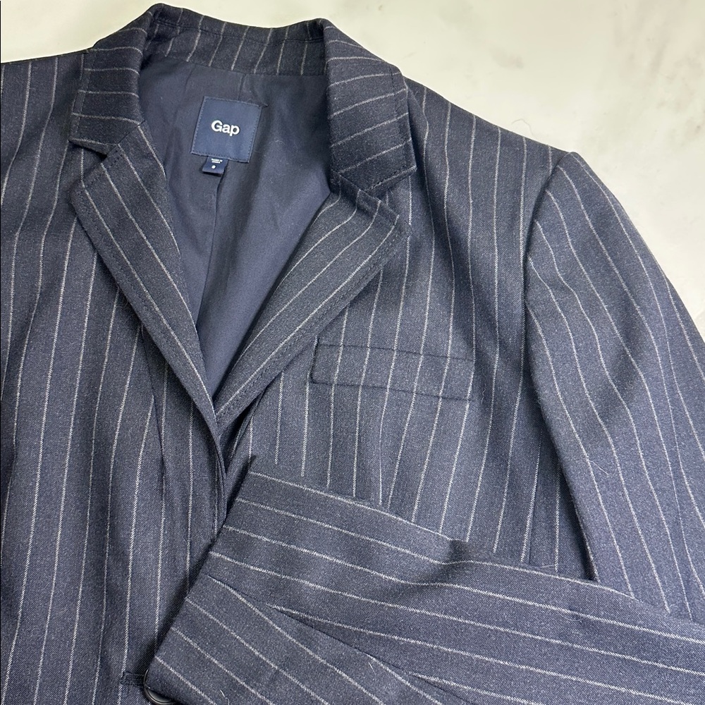 Gap Navy Pinstripe Blazer, Wool Blend 2 Button Jacket, Women's 8 Preppy Academia